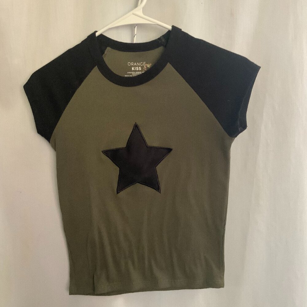 Orange Kiss Sage Green Ribbed Crop Top Women's M